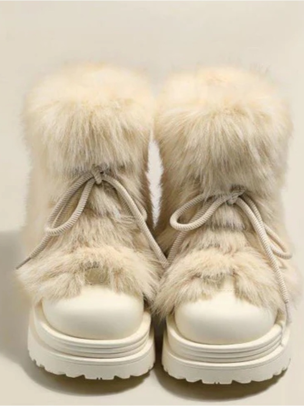 NIKA Cream Faux-Fur Lug Sole Winter Boots